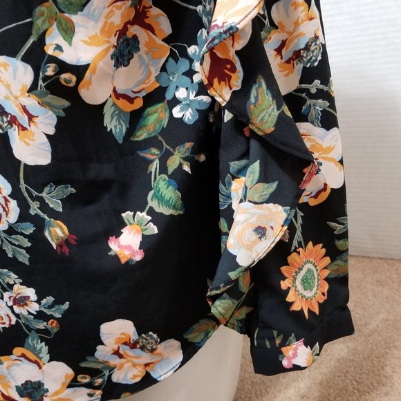 Ava & Viv top X 14W floral print ruffle long sleeve keyhole closure feminine - Picture 9 of 14
